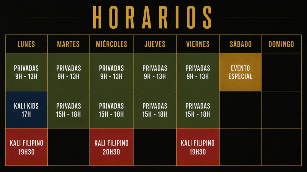 Horario Oficial Artes Marciales Filipinas en Barcelona (Kali Eskrima) Adultos, niños y clases privadas