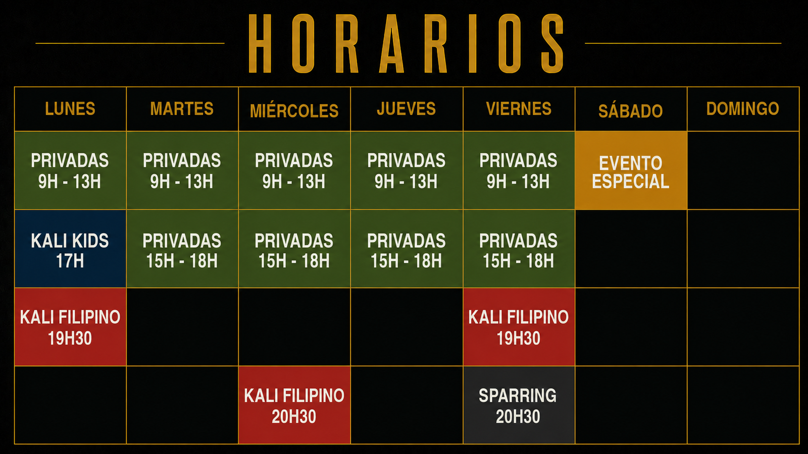 Horarios Kali Filipino Barcelona